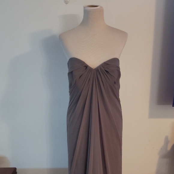 Dessy Collection Vivian Diamond 12 Grey Formal Maxi Dress Strapless Ruched Bust - Picture 1 of 10
